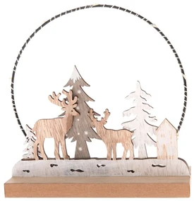 Drevená vianočná dekorácia s LED svetlom Deer forest, 16 x 16 x 6 cm