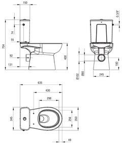 Deante Deante, WC kombi 635x350x755 mm + toaletné WC sedadlo, biela lesklá, DEA-CDFD6RPS