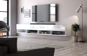 Závesný TV stolík Derby 200 cm biely mat/biely lesk