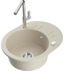 Mexen Kevin, 1-komorový granitový drez 586x458x190 mm a drezová batéria Flora, béžová, 6517-69-670401-00
