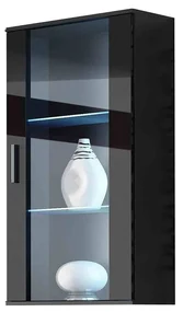 Vitrína Belario B2 (čierna + čierny lesk) (osvetlenie LED RGB farebné). Vlastná spoľahlivá doprava až k Vám domov. 1058609