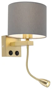 Art Deco nástenná lampa zlatá s sivým tienidlom - Brescia