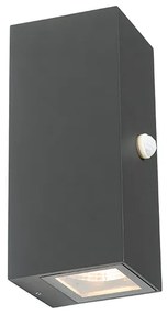 Tmavosivá nástenná lampa s 2 svetlami IP44 s pohybovým senzorom - Baleno