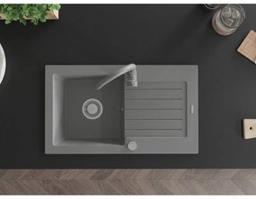 Mexen Pablo, 1-komorový granitový drez s odkvapkávačom 75x44 cm a kuchynskou batériou Telma, šedá, 6510-71-670200-71