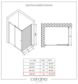 Cerano Varone, pevná sprchová stena 100x195 cm, 6mm číre sklo, chrómový profil, CER-CER-DY505-100-195-SG