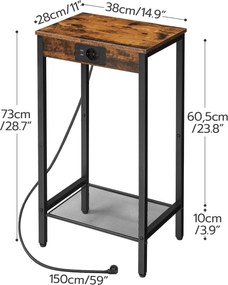 Odkladací stolík Vasagle Gravira 38 cm s nabíjacou stanicou čierny/hnedý