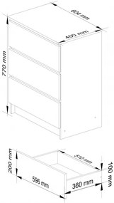 Komoda K60 3SZ CLP dub artisan / biela