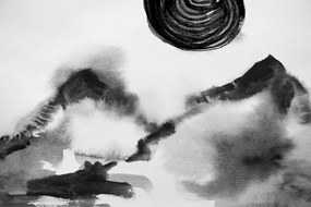Samolepiaca tapeta čiernobiela japonská maľba - 300x200