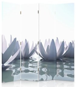 Ozdobný paraván, Lotosový květ - 145x170 cm, štvordielny, obojstranný paraván 360°