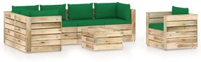 7-dielny záhradný set s podložkami zelené impregnované drevo