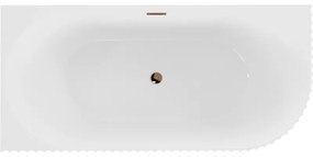 Mexen Gia, voľne stojaca rohová vaňa, drážkovaná, ľavá, 150 x 75 cm, biela lesklá, ružové zlato, 52701507500L-60