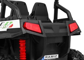 Ramiz Terénna bugina Strong pre deti biela + pohon 4x4 + diaľkové ovládanie + nosič batožiny + rádio MP3 + LED