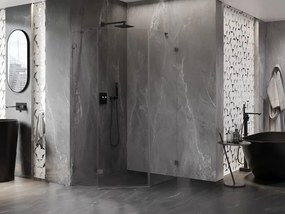 Mexen Lunar, päťuholníkový sprchový kút s výklopným ľavým oknom 80 x 100 cm, 8mm číre sklo, grafitový profil, 831-080L-100P-95-00-L