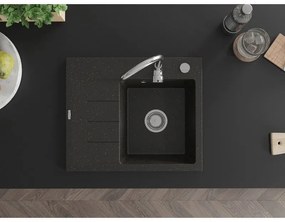 Mexen Ben, 1-komorový granitový drez 600x500x190 mm, pravý + chrómový sifón, čierna-zlatá metalíza, 6523605000-75