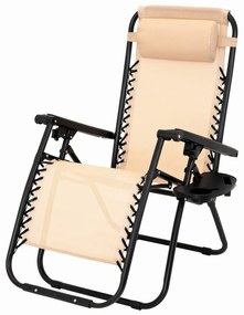 Záhradné ležadlo s držiakom na nápoje, béžové