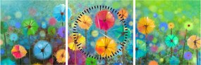 Obraz - Abstraktné kvety (s hodinami) (90x30 cm)