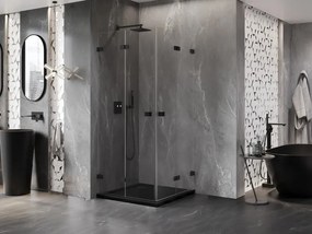 Mexen Lunar-F Duo, Skladací sprchový kút 100 x 100 cm, 8mm číre sklo, čierny profil, 836-100L-100P-70-00
