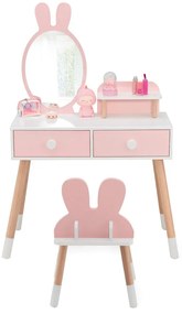 Zajačikovský detský toaletný stolík so zrkadlom a stoličkou