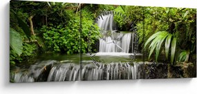 Obraz - Vodopád v dažďovom lese (s hodinami) (90x30 cm)