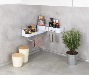 Biela rohová samodržiaca kúpeľňová polička - Maximex