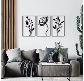 SADA 3x Nástenná dekorácia 78x39 cm kvety kov