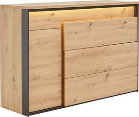 XXXLutz ŠIROKÁ KOMODA, čierna, dub artisan, 130/90/41 cm Hom`in - Komody - 000589000523