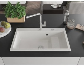 Mexen Omar, 1-komorový granitový drez 800x480x210 mm, chrómový sifón, biela, 6520801005-20