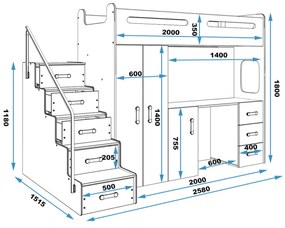 Detská poschodová posteľ MAX IV 80x200 cm - biela Sivá