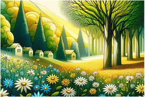 Obraz - Dedina v žlto-zelenej (90x60 cm)