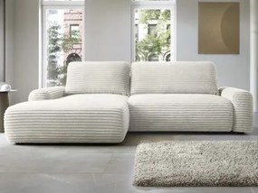 Rohová sedačka Cord, smotanovo biela štruktúrovaná látka, ľavý roh%