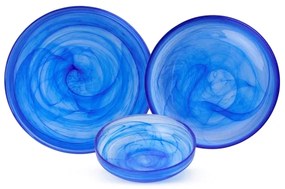 18-dielna jedálenská súprava, modrá/sklo