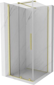 Mexen Velar, sprchový kút s posuvnými dverami 100(dvere) x 100(stena) cm, 8mm číre sklo, zlatá matná, 871-100-100-01-55