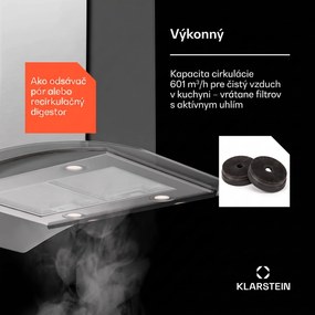 Klarstein Colette, digestor, 90 cm, 601 m³/h, energetická trieda A, ušľachtilá oceľ, strieborný