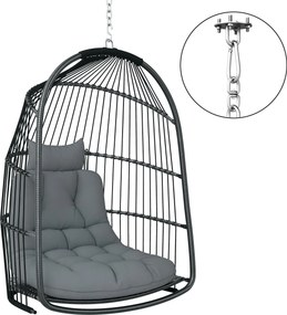 Závesné kreslo Outsunny so vankúšom, poly ratanová hojdačka, vonkajšie a vnútorné, sklápateľné, nosnosť do 150 kg | Aosom