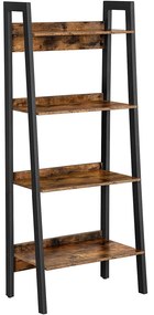 Rebríková polica, 4-úrovňová polica na knihy, rustikálna hnedá