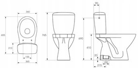 Cersanit Kaskáda, kombi wc so splachovaním 3/6l, vertikálny odpad + sedátko s polypropylénu, biela, K100-207