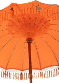 Oranžový slnečník so strapcami a drevenou tyčou Dayu Wood - ∅ 200*260 cm