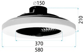 Toolight Toolight, LED stropné svietidlo s ventilátorom APP1552-C, čierna-biela, OSW-05181