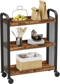 Servírovací vozík, kuchynský vozík s kolieskami, rustikálny hnedý
