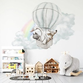 Gario Detská nálepka na stenu Adventure in the sky - mačka, psík a hus v balóne Rozmery: 130 x 100 cm