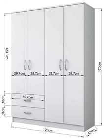 Šatní skříň BAIO 170 cm bílá