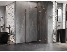 Mexen Lunar, L pravý výklopný päťuholníkový sprchový kút 100 x 100 cm, 8mm číre sklo, profil ružové zlato, 831L-100P-100L-60-00-P