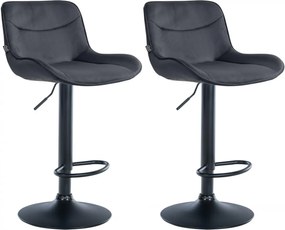 2x Barová stolička Vonore - zamat, čierny rám - Čierna