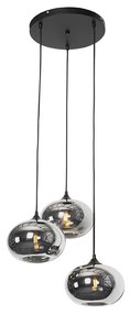 Závesná lampa Art Deco čierna 3 -svetelná s dymovým sklom - Busa