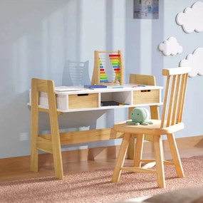 Detský písací stôl biely, výškovo nastaviteľný, úložný pries