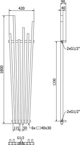 Mexen Omaha, vykurovacie teleso 1800 x 420 mm, 655 W, čierna, W208-1800-420-00-70