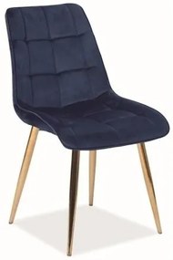Jedálenská stolička Chic Velvet II, tmavo modrá / zlatá