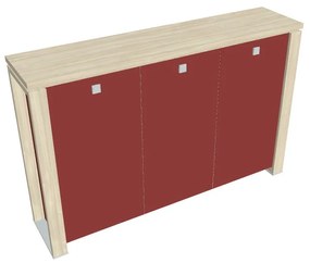 Stredná skriňa Verno+ S 200 x 46 x 130 cm, sklenené dvere, agát / červená