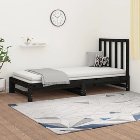 Rozkladacia denná posteľ čierna 2x(90x190) cm borovicový masív