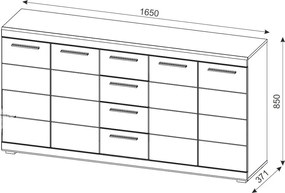 Široká komoda Scout, 165 cm, sivý dub/biely lesk